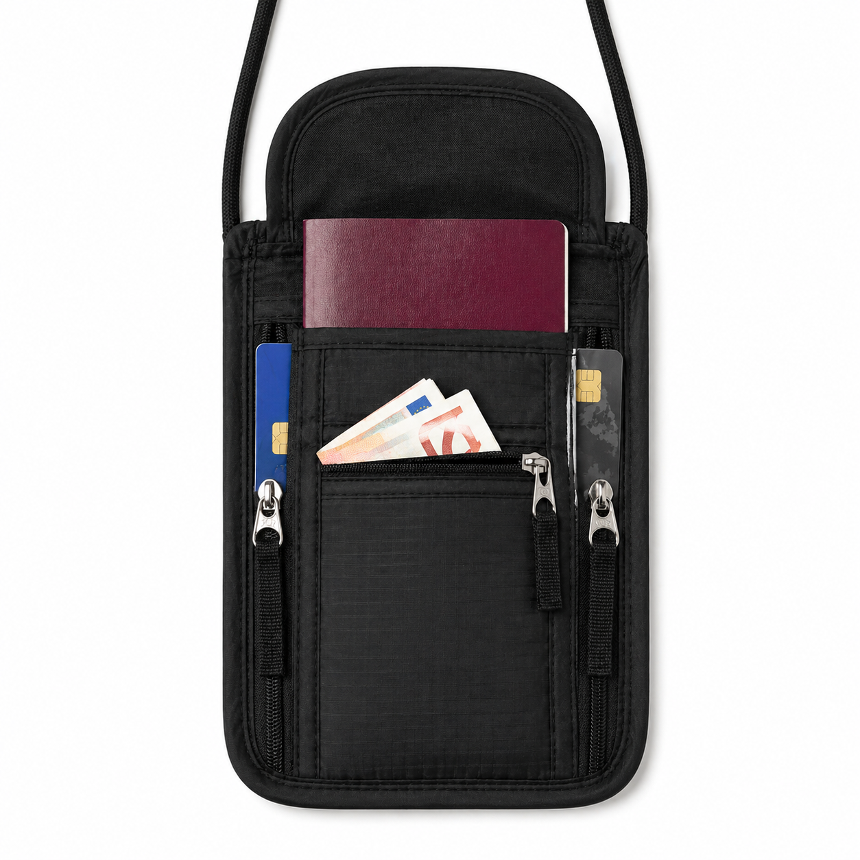 Porte-documents tour de cou anti RFID - pochette passeport sécurisée - noir - Elite Bag