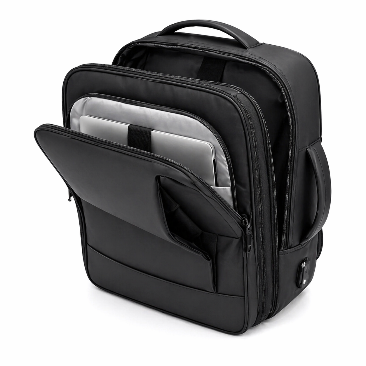 Sac à dos business voyage imperméable avec port USB et passant trolley-noir-Elite Bag