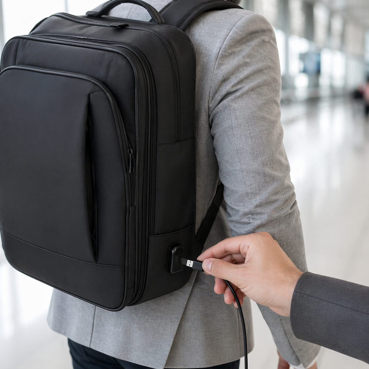 Sac à dos business voyage imperméable avec port USB et passant trolley-noir-Elite Bag