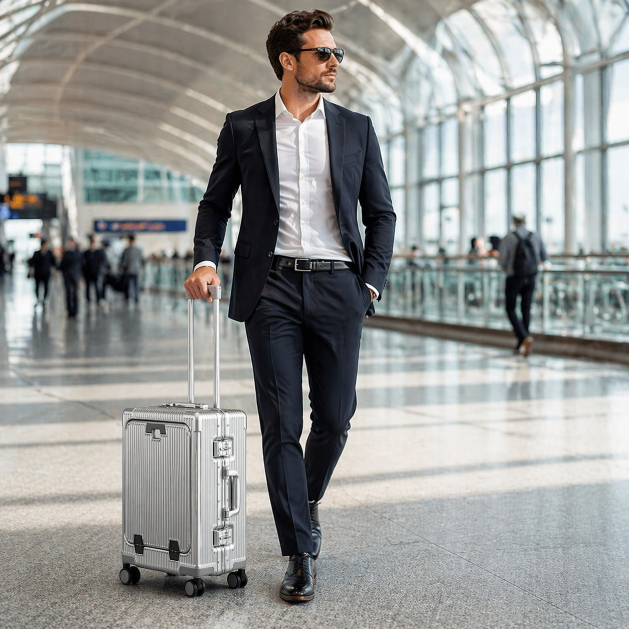 Valise cabine aluminium business avec ouverture frontale et port USB - Elite Bag