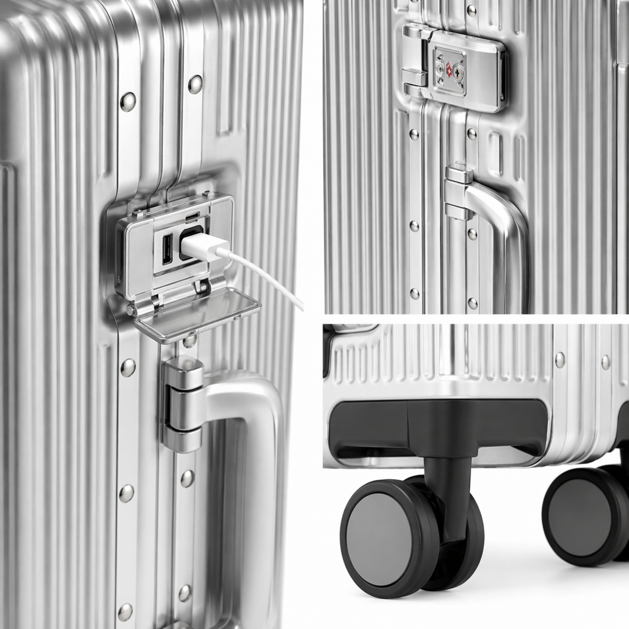 Valise cabine aluminium business avec ouverture frontale et port USB - Elite Bag