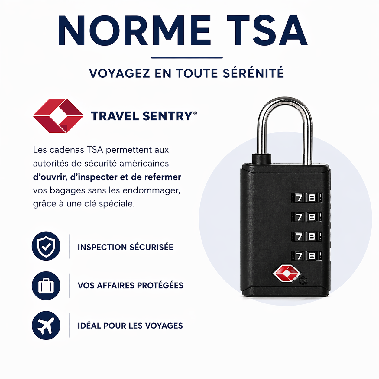 Cadenas TSA à combinaison 4 chiffres pour bagage - approuvé douanes - Elite Bag
