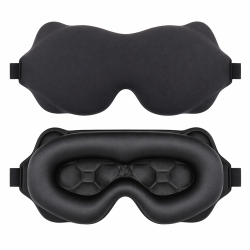 Masque de nuit 3D ergonomique noir coussinets 20mm obscurite totale voyage Elite Bag fond blanc