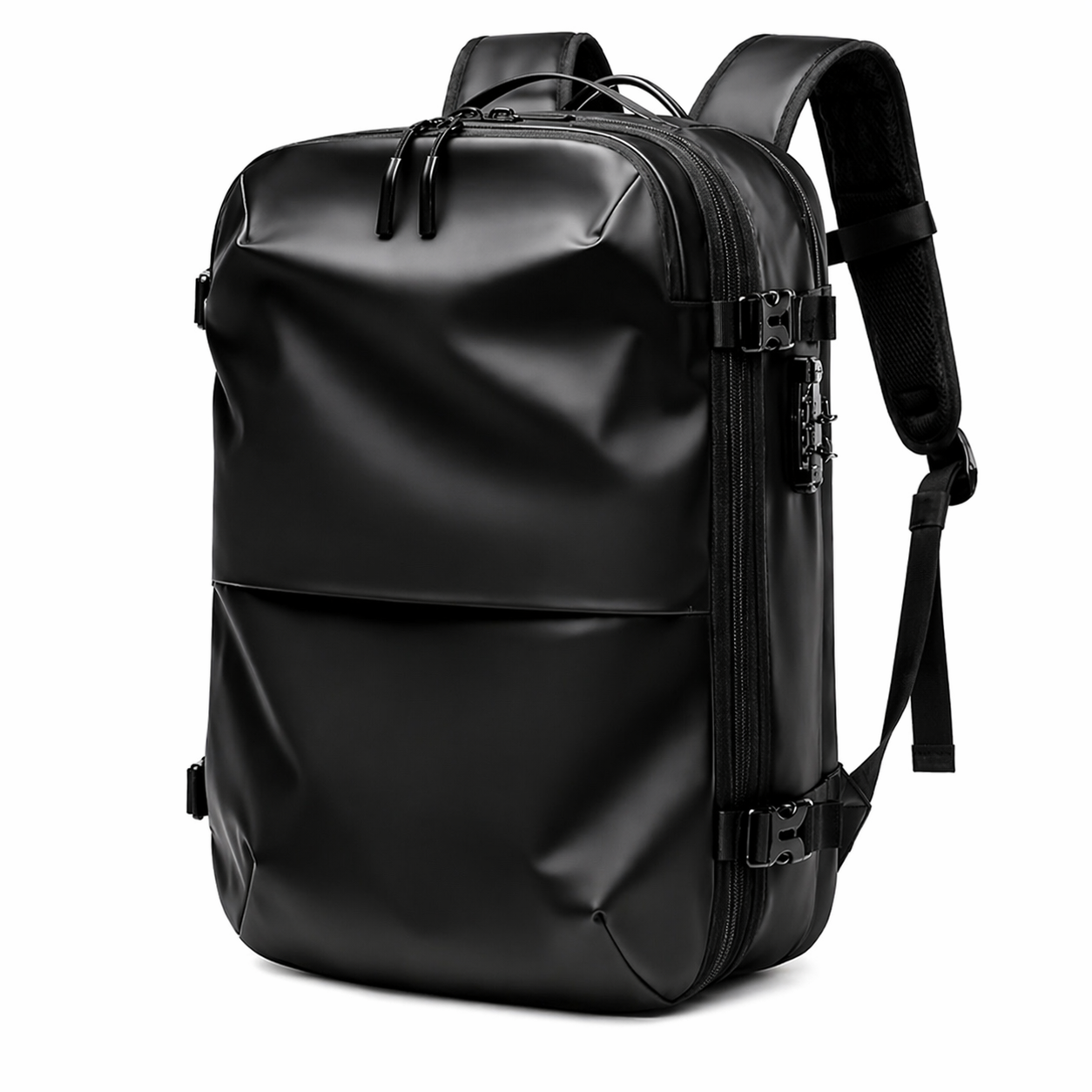 Sac à dos de voyage extensible noir compression sous vide grande capacité cabine Elite Bag fond blanc